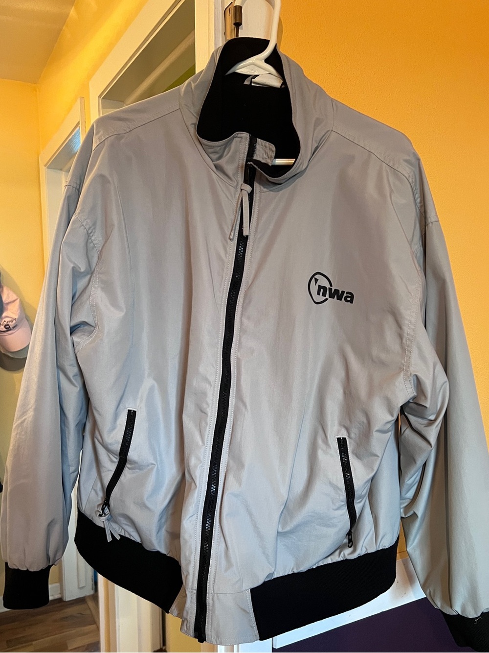 Men's Light Gray Northwest Airlines Bomber Jacket with Black Trim